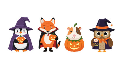 Whimsical Halloween Animal: A collection of charming animals in festive Halloween costumes, perfect for seasonal greetings and delightful illustrations.