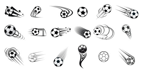 Football or soccer ball symbols in black and white colors 