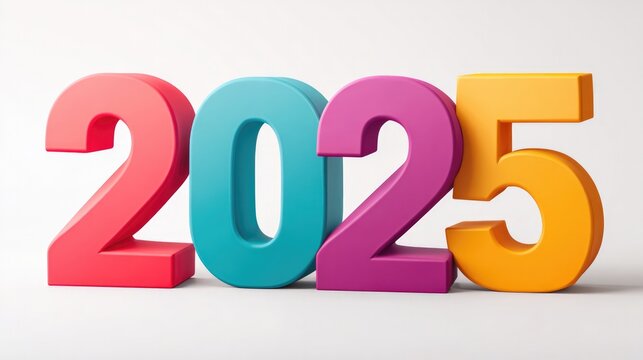 Vibrant 2025 conceptual design featuring colorful numerals for futuristic themes and advertising ideas