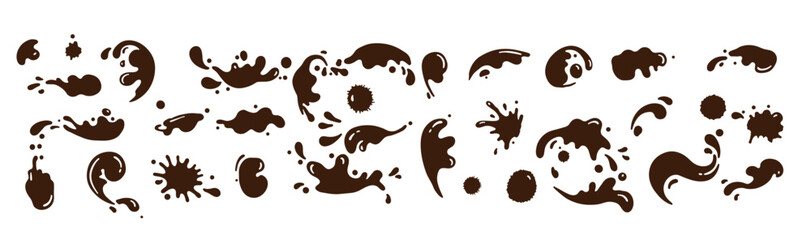set of brown splatter shapes and splash effects on a beige