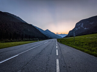 Road in the Austrian Alps, at dusk