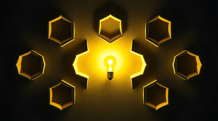 A glowing light bulb illuminates a honeycomb pattern, symbolizing innovation, connection, and the power of ideas in a visually striking and conceptually rich composition