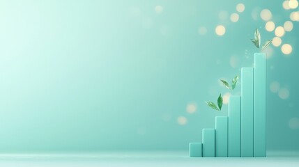 Financial Performance 3D rendered bar chart growing rapidly, green background, successful investment and return on investment