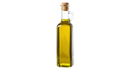 Olive oil in glass bottle isolated, healthy cooking ingredient for Mediterranean diet and culinary use