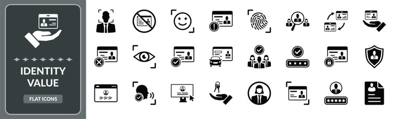 Identity value icon set. Set of business id card, digital Identity elements icon - Stock Vector