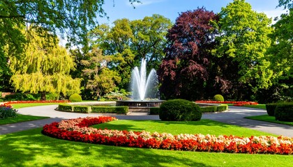 Park Fountain in Summer Sunlight