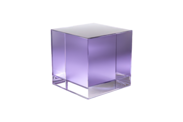 Translucent Purple Cube with Light Reflection Against Black Background Rendered in High Quality 3D Style Digital Art Transparant Material with Smooth Texture for Modern Abstract Decoration