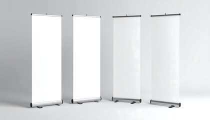 Four Blank Roll Up Banners,  Perfect for Mockups and Designs,  Ready for Your Branding and Advertising