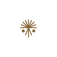 Abstract brown geometric logo with symmetrical lines and circular elements on a white background