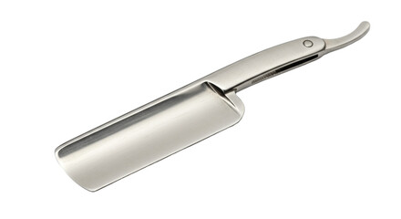 Silver straight razor isolated on transparent background, classic shaving tool for barbershop and personal grooming PNG