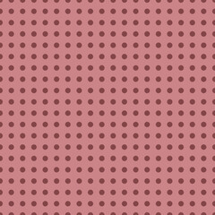 A seamless vector pattern with red-toned polka dots in a grid on a dusty pink background. Ideal for packaging, fabric, and subtle decorative uses.