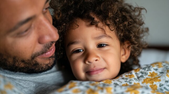 Father and child sharing a tender moment at home.