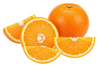 Fresh orange fruit with slices isolated, vibrant citrus fruit for healthy eating and vitamin C intake on a transparent background