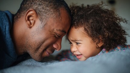 Father and child sharing a heartfelt moment in bed.