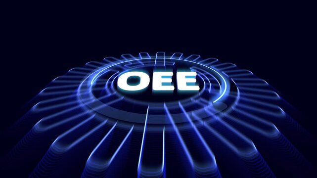 OEE acronym, overall equipment effectiveness concept, identifies the percentage of manufacturing time that is truly productive. Digital illustration