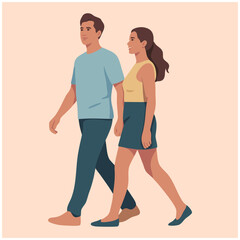 Vector illustration of a man and a woman walking together
