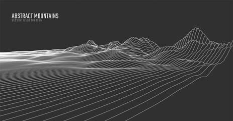 Fototapeta na wymiar Contour mountain landscape. Waved line art. Abstract minimal topographic map. Contour lines with elevations and terrain depth. Vector illustration.