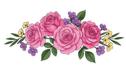 Elegant Pink Rose and Wildflower Bouquet Illustration. Beautiful Floral Arrangement for Spring, Wedding, or Romantic Designs.