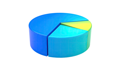 A 3D pie chart showing three colored segments, isolated on black