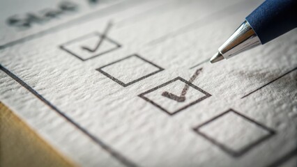 political shift to the right Close-up of a pen marking checkboxes on a textured paper checklist.