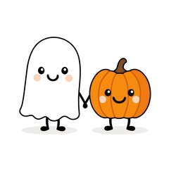 Obraz premium Adorable ghost and smiling pumpkin friendship for halloween design and decoration
