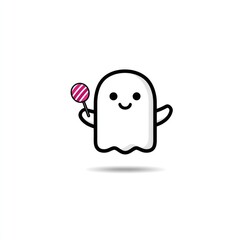 Adorable halloween ghost waving with candy for festive design projects