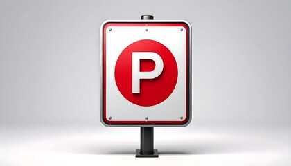 Parking sign, square, red circle, white background