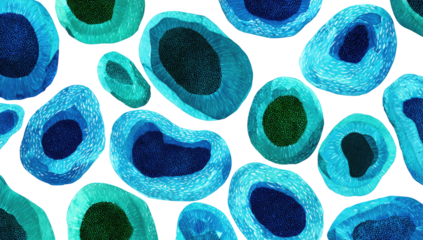Close-up view of textured, vibrant blue cells