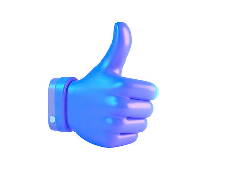 3D rendering of a glowing blue hand with a thumbs-up gesture on a black background