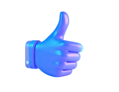 3D rendering of a glowing blue hand with a thumbs-up gesture on a black background