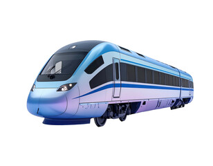 Sleek, modern high-speed train, rendered with blue and white gradients, isolated