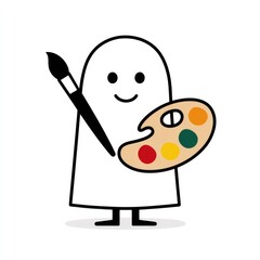 Ghostly artist holding a palette and brush for halloween decor and creative design concepts
