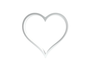 A silver-outlined heart shape on a black background, with a subtle glow