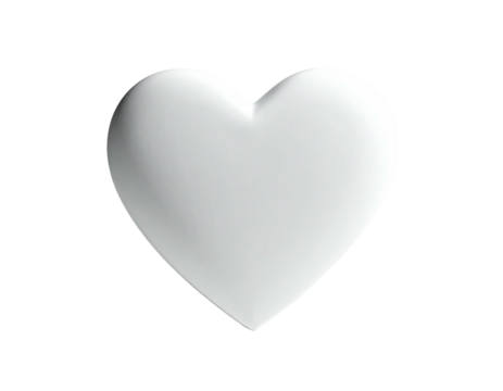 White, volumetric, stylized heart shape against a black background