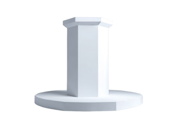 White Geometric Pedestal Structure with Shadow Isolated on Transparent Background Stage Podium Minimalist Sculpture in Sharp Focus Art Installation Octagonal Pillar Round Base Platform