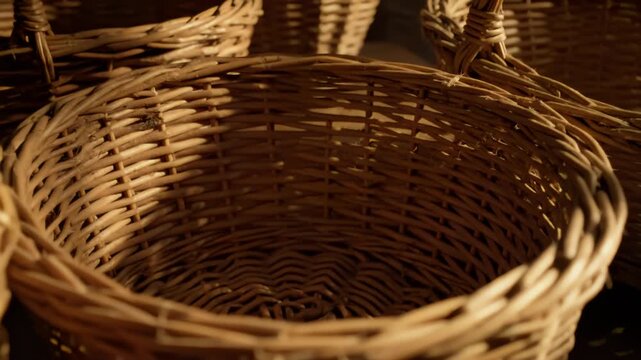 Empty Handwoven Wicker Baskets Displayed, Emphasizing Traditional Craftsmanship and Natural
