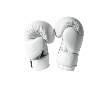 Pair of bright white boxing gloves, isolated on a black background