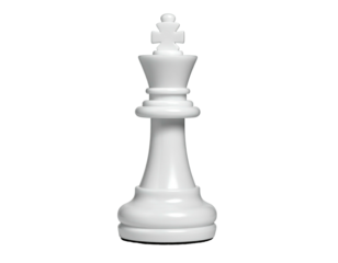A solitary, white chess piece, the king, poised against a stark black background