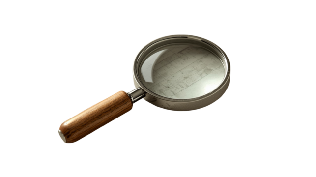 Detailed Rendered Magnifying Glass with Wooden Handle on Black Background Image
