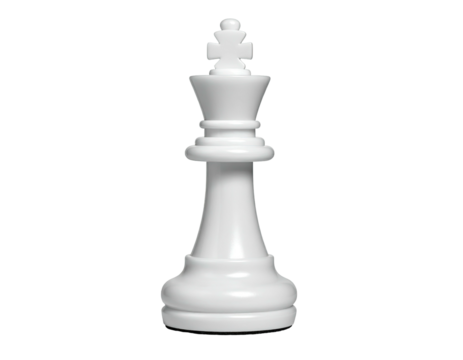 A solitary, white chess piece, the king, poised against a stark black background