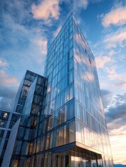 Fototapeta premium A sleek glass office building with reflective windows