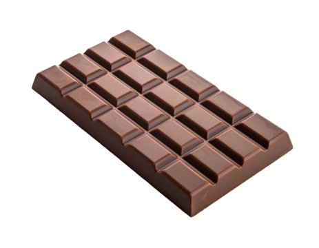 Milk chocolate bar with segmented squares on a pure black background