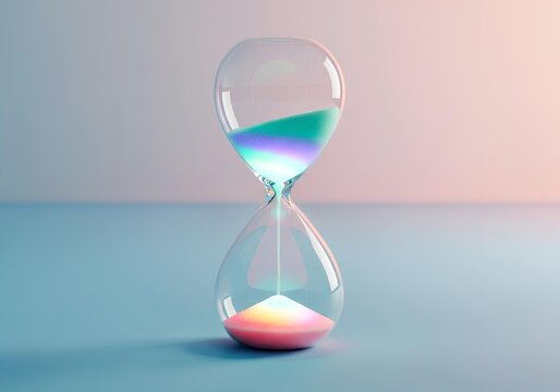 Modern Glass Hourglass with Gradient Sand on Colorful Background