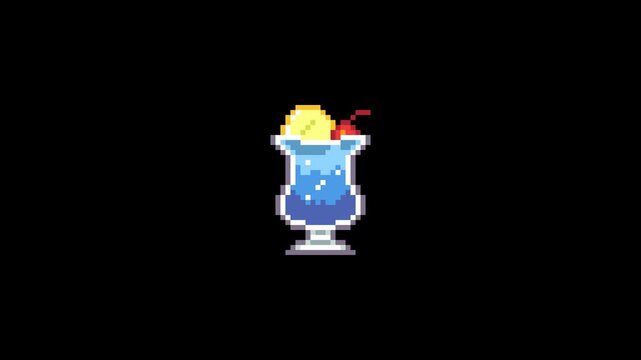 ドット絵のクリームソーダ,透過背景,青