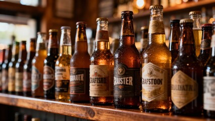 수제맥주진열대_따뜻한조명의맥주병디스플레이