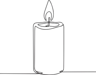 Naklejka premium Candle with burning flame single line drawing vector
