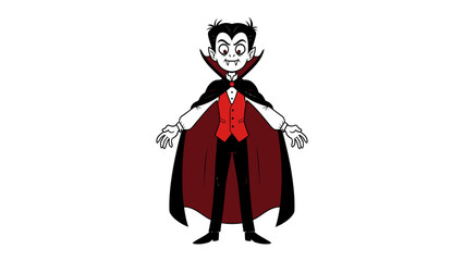 Vampire Cartoon: A cartoonish depiction of a classic vampire character, in a vibrant red and black ensemble, ready for Halloween or gothic-themed artwork.