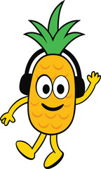 Groovy cartoon pineapple character headphones