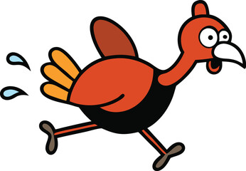 Turkey sprinting with sweat drops cartoon