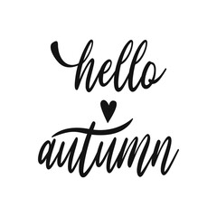 Vector handwritten lettering welcoming autumn. Isolated on a white background. Vector image. Dark logo.